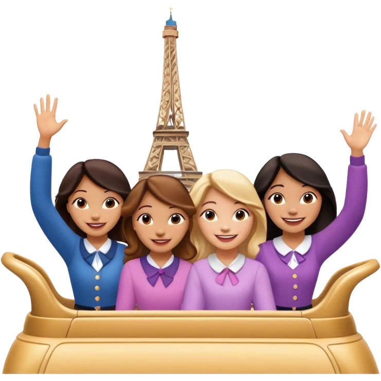 quatro chicas montadas en una atraccion de Disney paris levantando la mano sin el castillo detras emoji