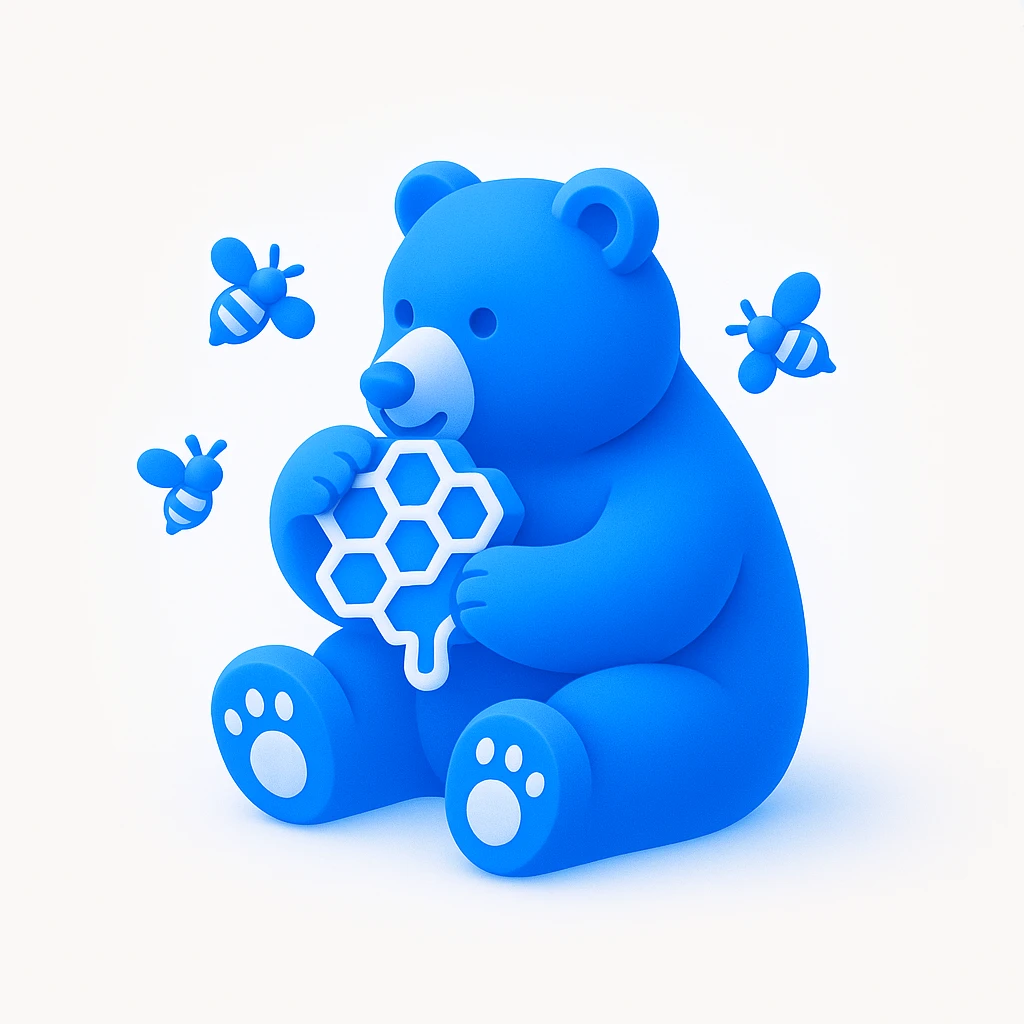 bear eating honeycomb with bees flying around emoji