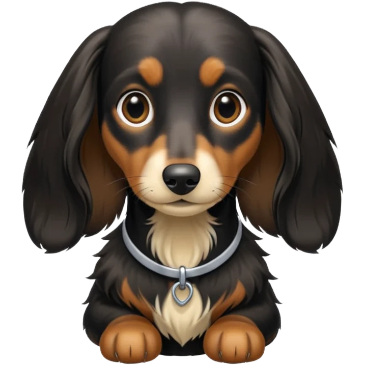 Black and cream long haired dachshund getting haircut emoji