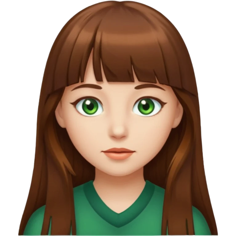 girl with brown long hair and bangs with green eyes emoji