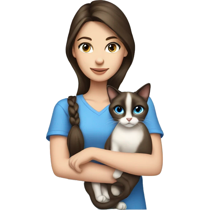 brunette girl blue eyes holding siamese cat emoji