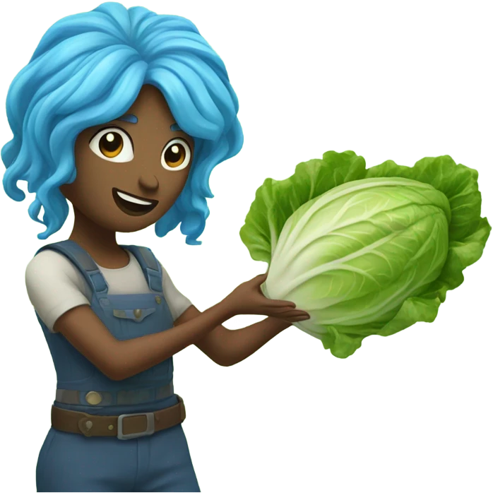 Long blue hair, lettuce ￼ emoji