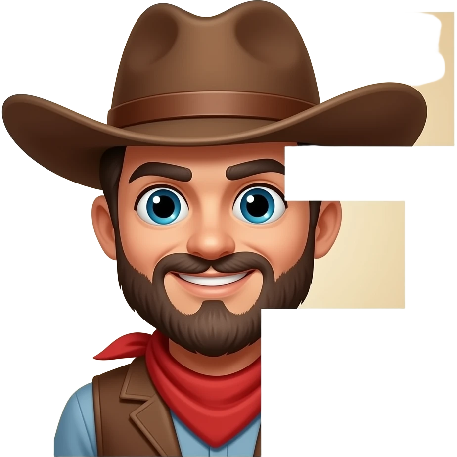 Letter F, wild west style character emoji