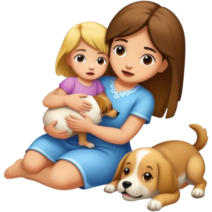 Una niña abrazando a un bebé perro emoji