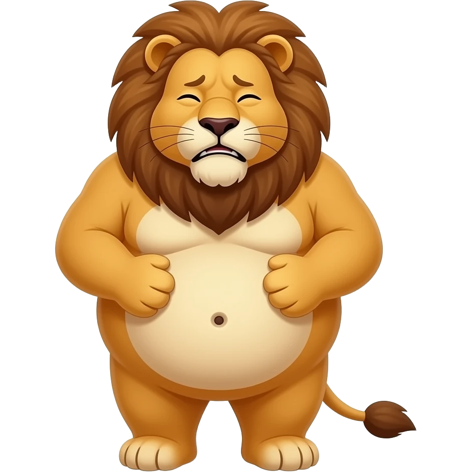 Make this Lion fat,make her eat until she is about to pop,she has a tummy ache,A bellybutton. emoji