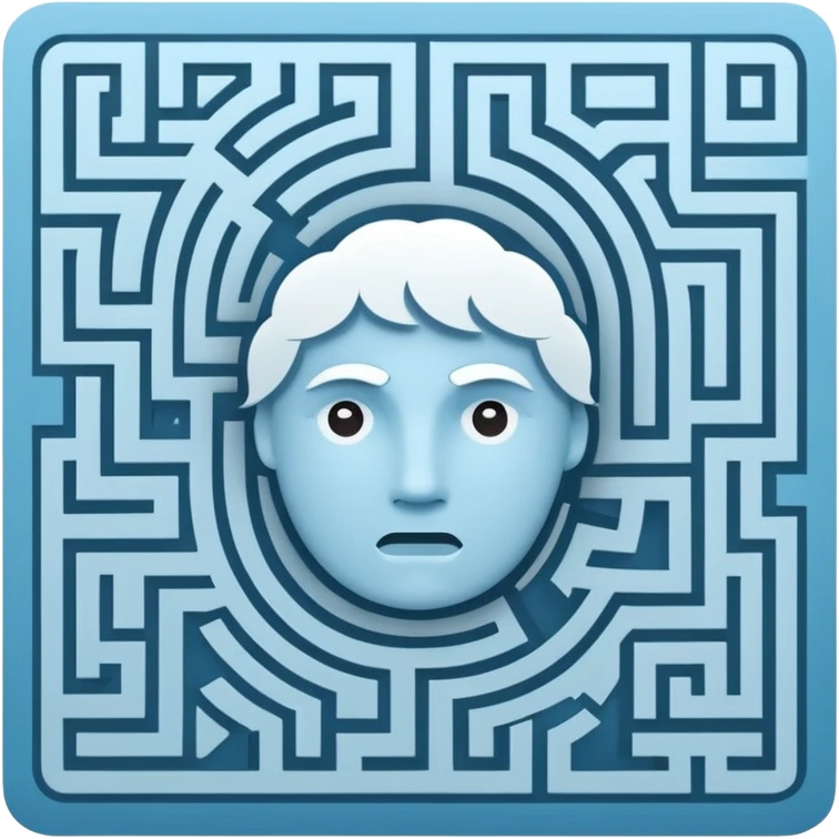 An icon of a face-down card. The card's back features a minimalist labyrinth/maze pattern in light blue on a dark blue background. The maze paths subtly connect to form the shape of a cloud in the center. Simple, geometric, for a small app icon. emoji