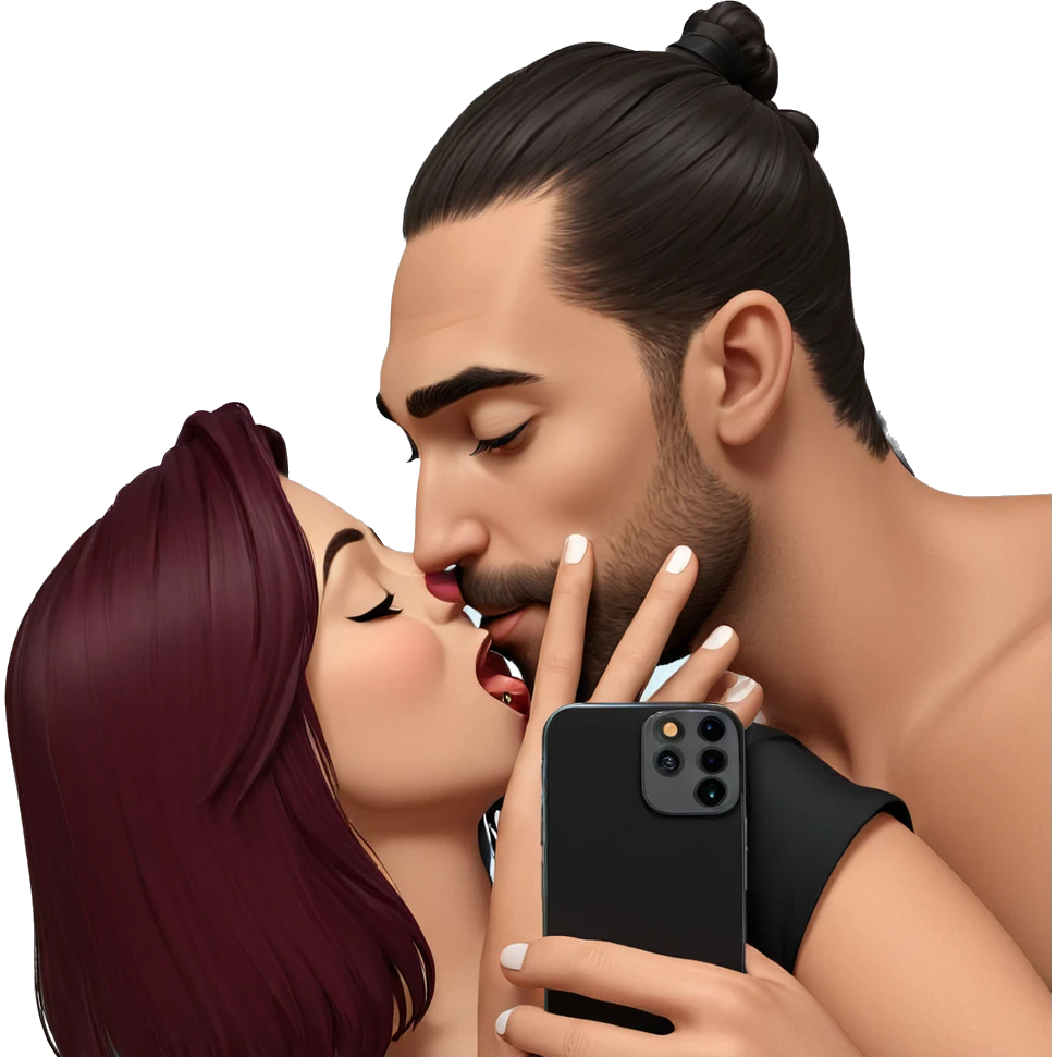 romantic kiss with phone emoji