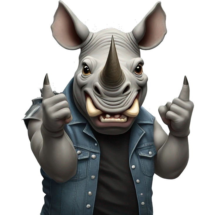 Rhino metalhead giving “the horns” hand sign 🤘 emoji