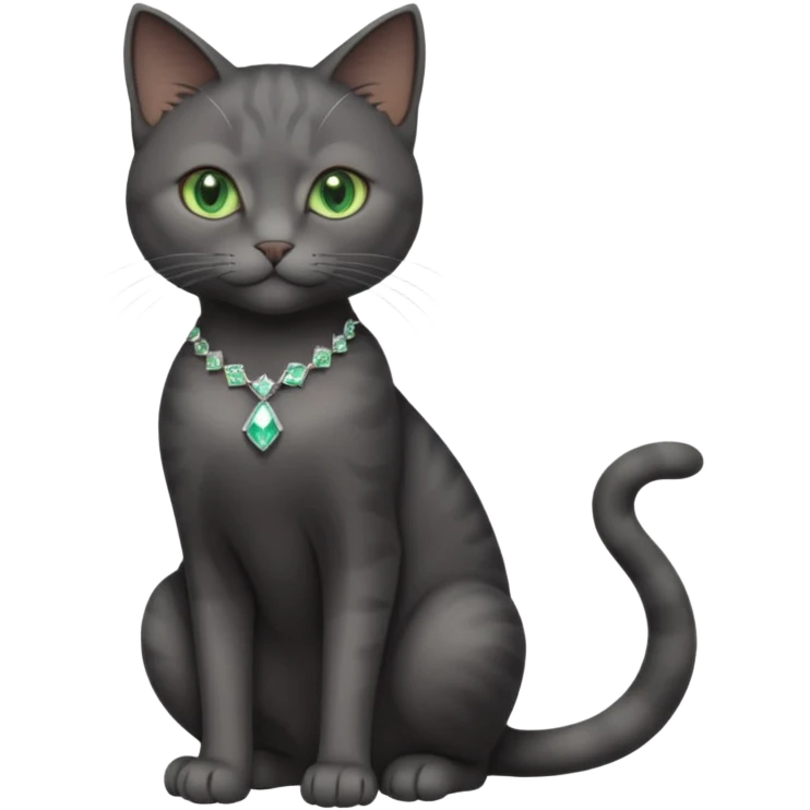 full body view of beautiful female dark grey cat with green eyes, white toes and white diamond on chest emoji