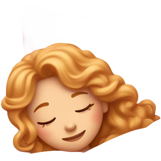 strawberry blonde girl wavy hair sleeping in pink bed emoji