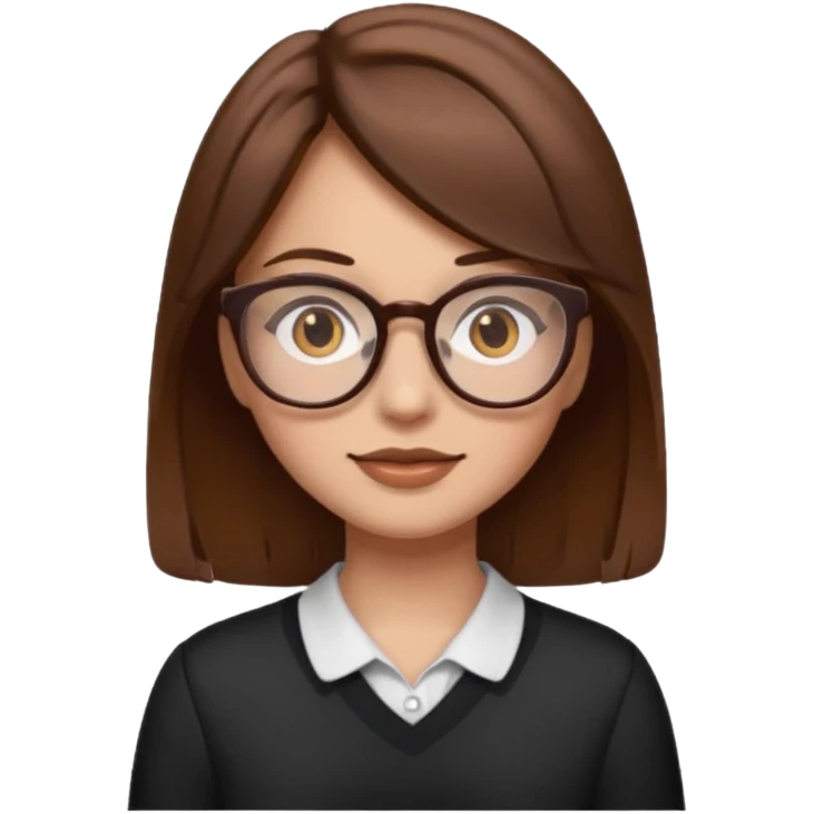 girl with brown hair and brown eyes, wearing glasses, emoji style emoji