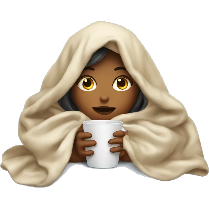girl inside a blanket sipping coffee eyes closed emoji