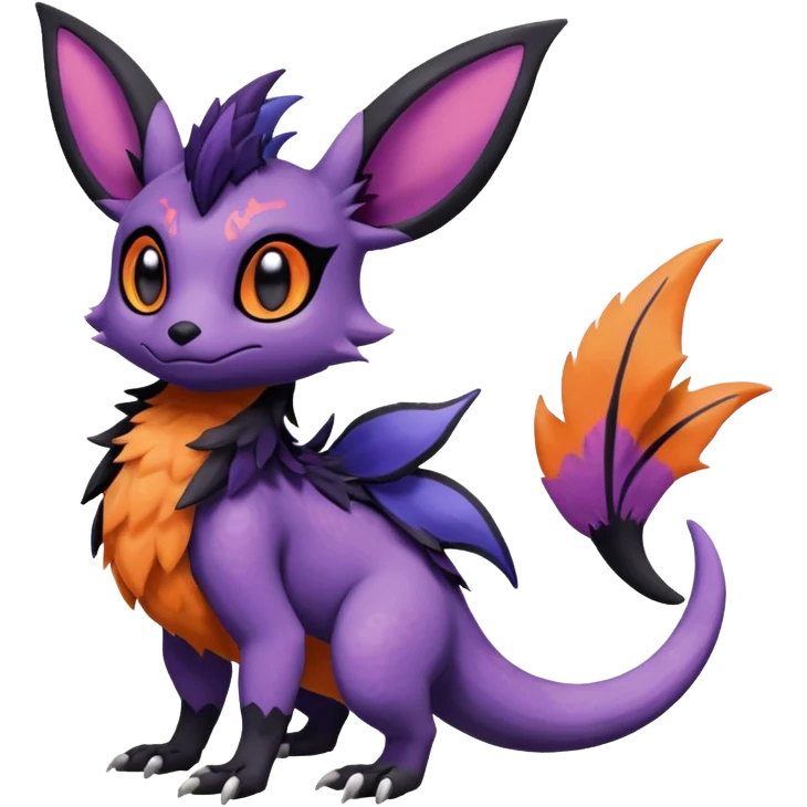 Rare exotic cute epic aesthetic Salandit-Eevee-Noibat-species-Fakemon-hybrid-creature, with markings, full body emoji