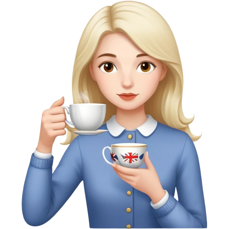 British girl sipping tea with well-defined natural hands holding teacup properly emoji