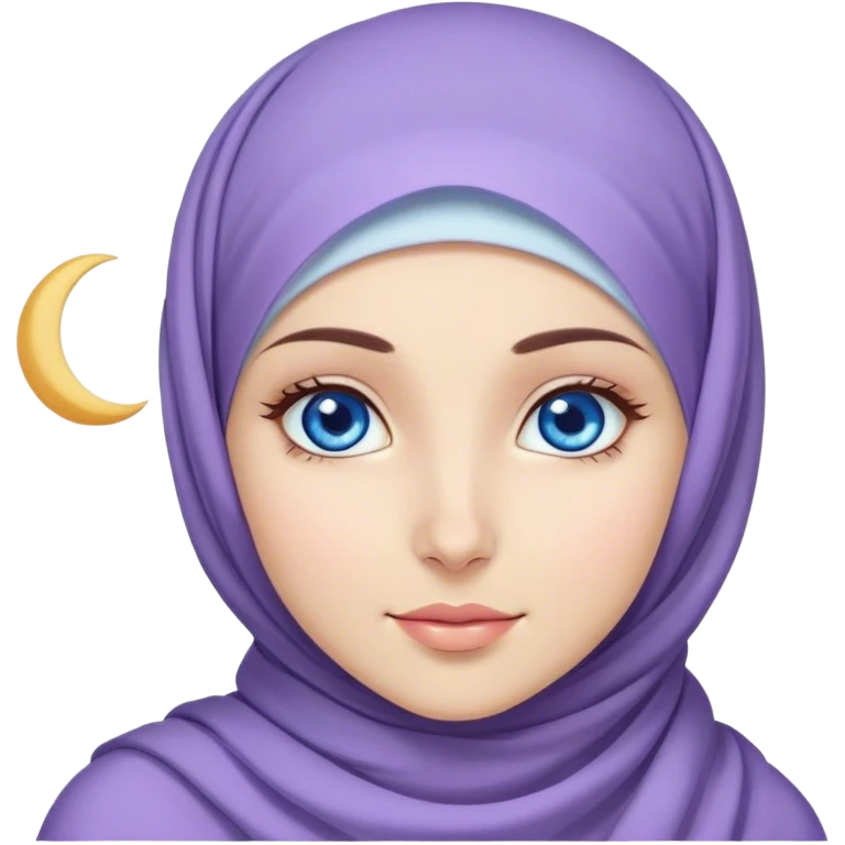 Turkish beautiful finish Konya girl blue eyes with lila color and ramadan moon hijab  emoji