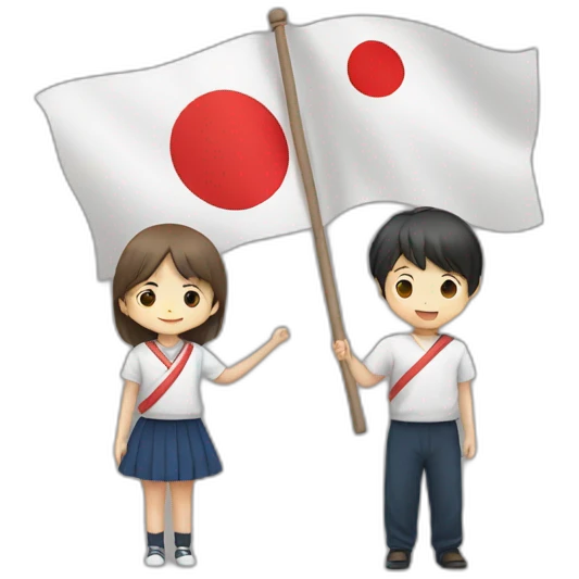 boy and girl holding Japanese flag emoji