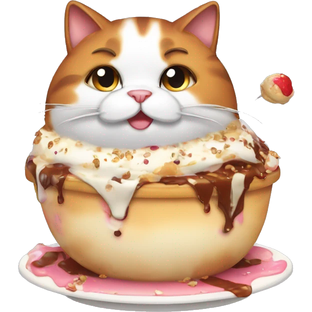 Fat calico cat with sundae emoji
