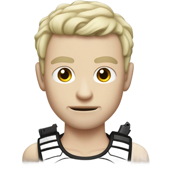 Pale skinned man with tattoos on his face holding a gun emoji