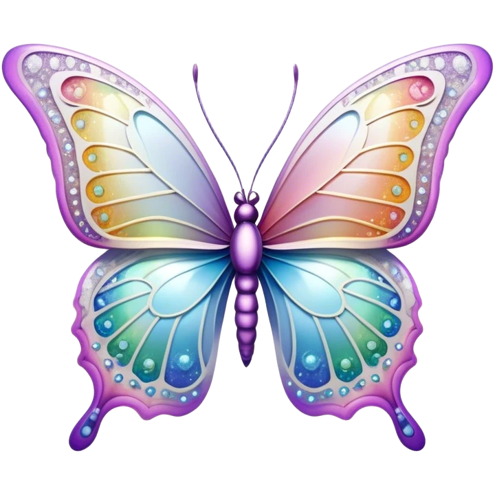 Pastel sparkly white glittery iridescent rainbow transparent butterfly with detailed intricate patterns emoji