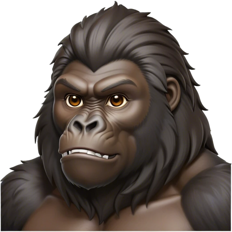 Cinematic Noble mountain Gorilla Portrait Emoji, Poised and majestic, with a powerful, muscular frame accentuated by a distinguished silver mane and piercing, wise eyes, Simplified yet sharp and sophisticated features, highly detailed, glowing with a soft, regal jungle glow, high shine, intelligent and commanding, stylized with an air of imperial strength, focused and resolute, soft glowing outline, capturing the essence of a watchful guardian that feels as though it could step out of the screen with effortless authority! emoji