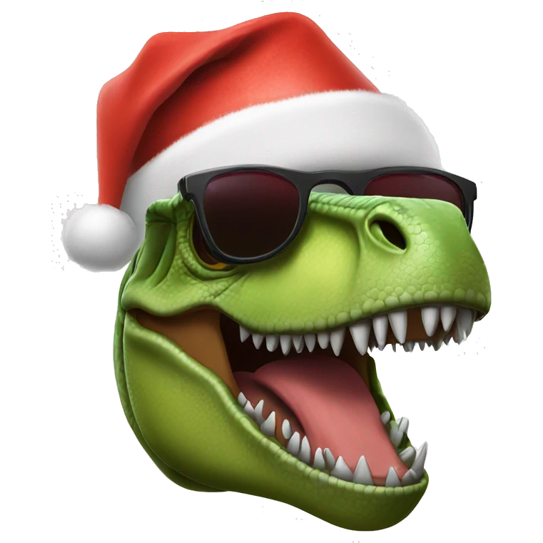 T-Rex with sunglasses and Santa hat emoji