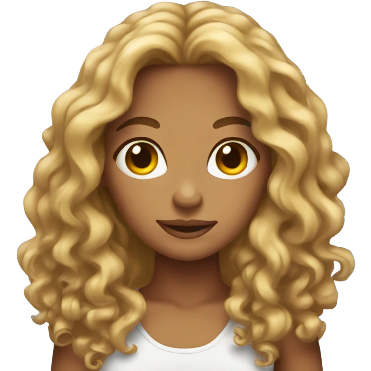 Tan girl with long curly hair round face  emoji