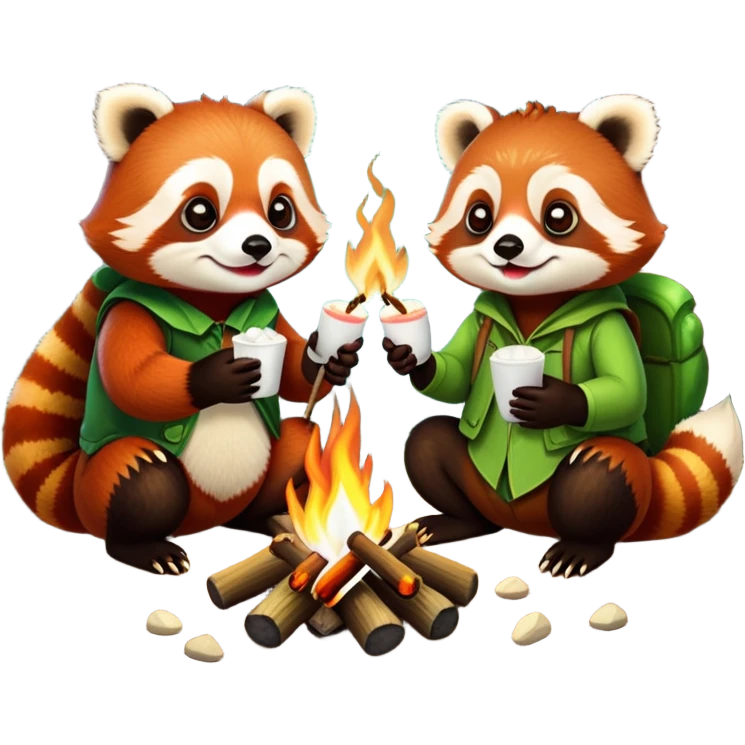 red panda and frog toasting marshmallows over a campfire emoji
