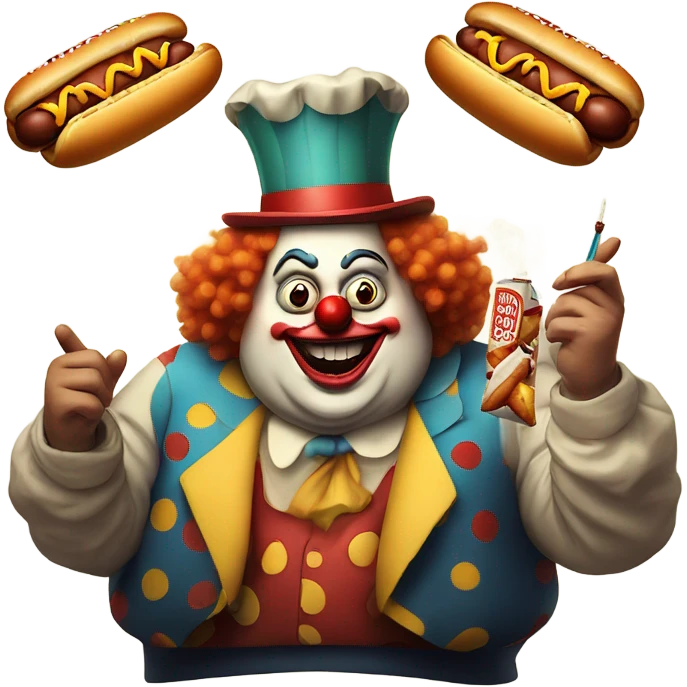 Weird fat clown with hotdogs and a cigarette  emoji