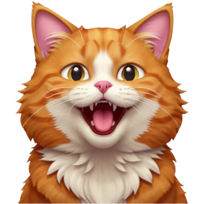 A high-resolution photo-realistic digital illustration of a ginger tabby cat head tilted yawning eyes open, chest upward emoji