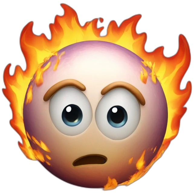 3d sphere with a cartoon fire texture with big beautiful eyes emoji