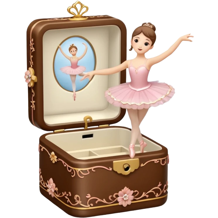 brown open music box with dancing ballerina emoji