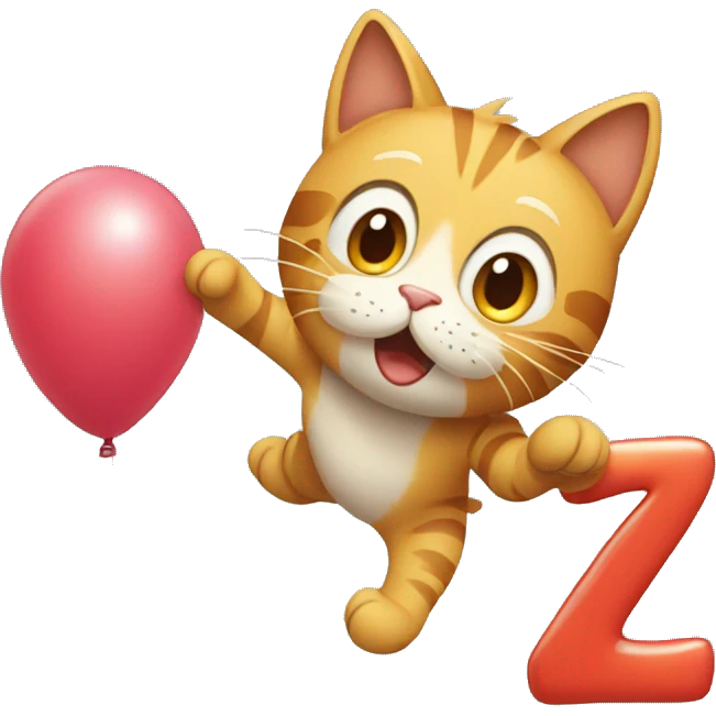 cat climbing on a balloon shaped like the number 7 emoji