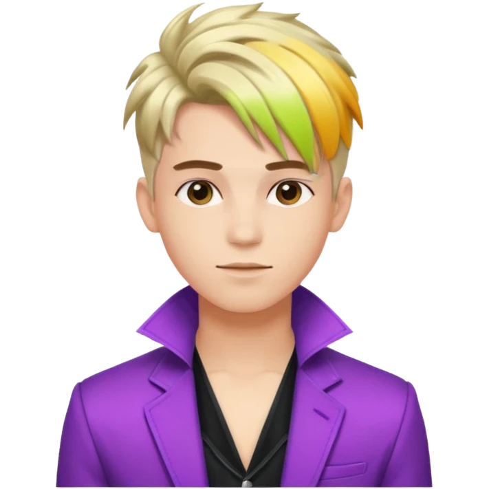 A stylish youngman idol in colorful stage outfit, trendy hairstyle with dyed highlights emoji