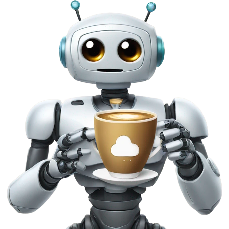 cute robot with a cup of coffee emoji