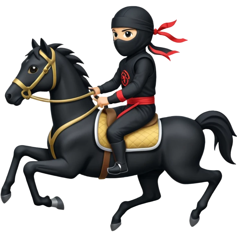 ninja riding horse wearing racing cloth black emoji
