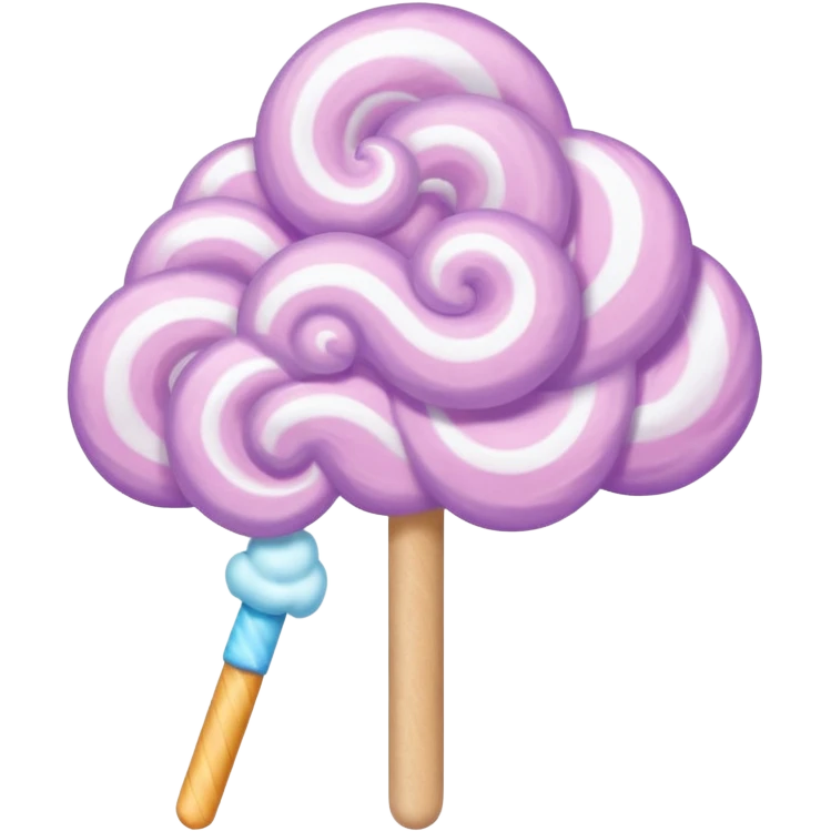 cotton candy on a paper stick, fluffy, pastel purple, swirling cloud-like texture emoji