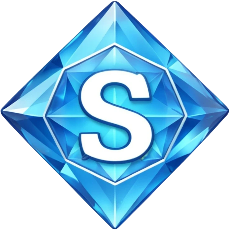 Create a custom emoji badge featuring a stylized, glossy letter “S”. Style it after the Diamond rank from League of Legends. Use crystalline blue tones, sharp reflections, faceted textures, and a high-end glowing frame.
 emoji
