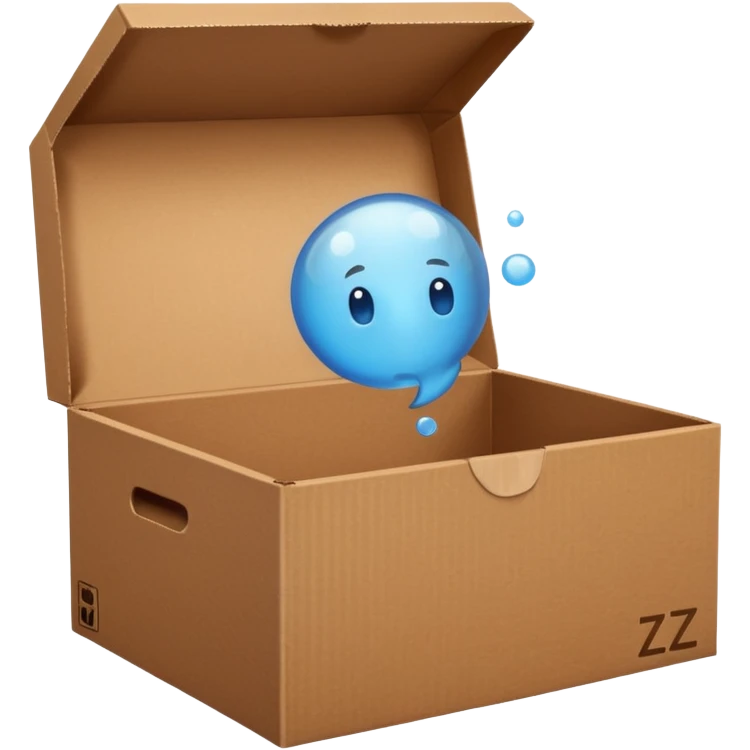 emoji of sleeping box, box is brown colored, open and empty, with a tiny Zzz bubble emoji
