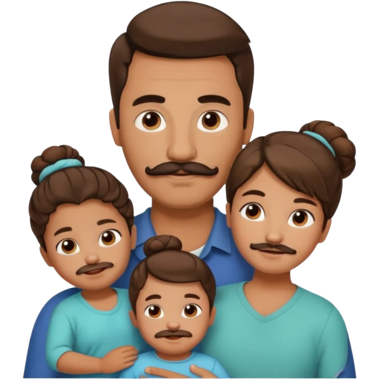 brown family with mom dad teenage daughter toddler son and baby. moms hair is in a bun and dad has a mustache and beard emoji