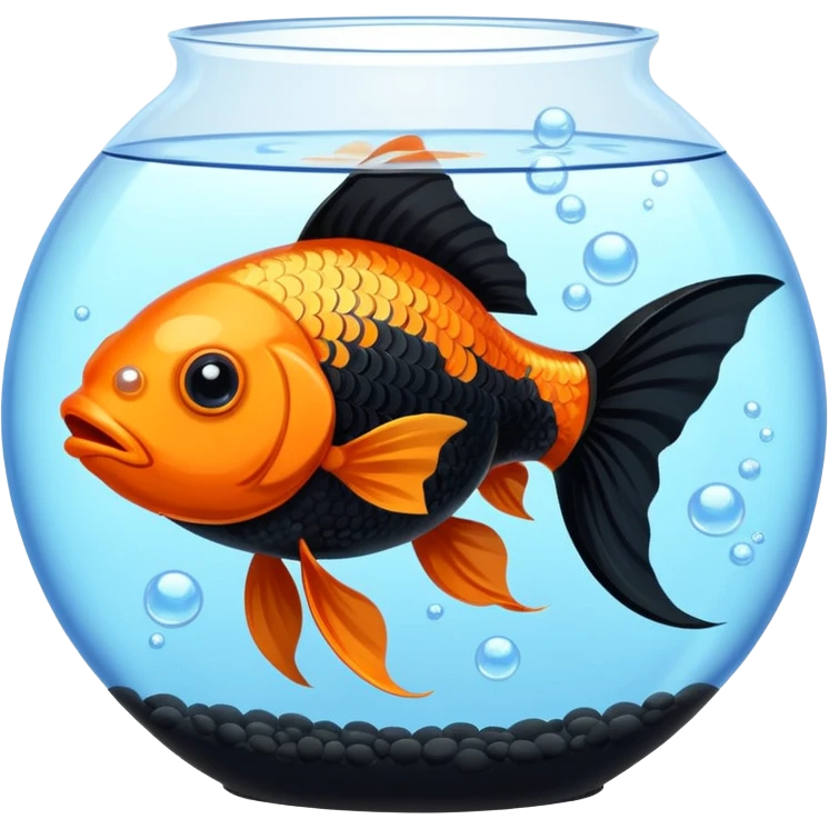 black and white goldfish in a fish tank emoji