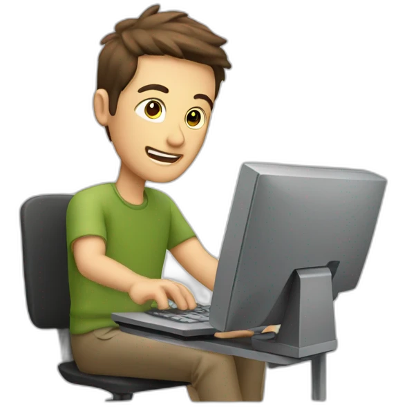 man with computer poiting at cemera emoji