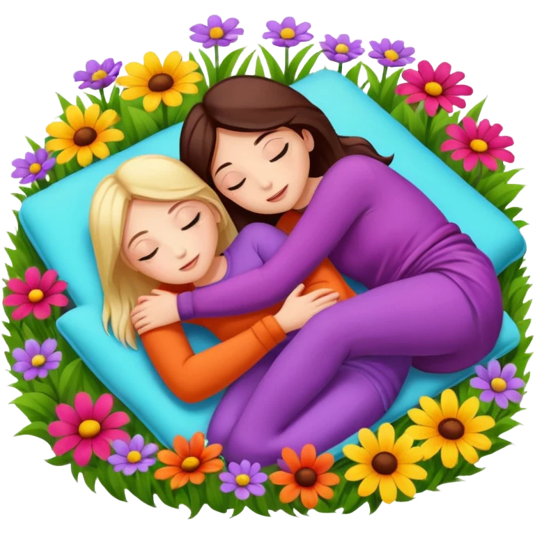 two girls lying on top of each other wrapped around each other lying down emoji