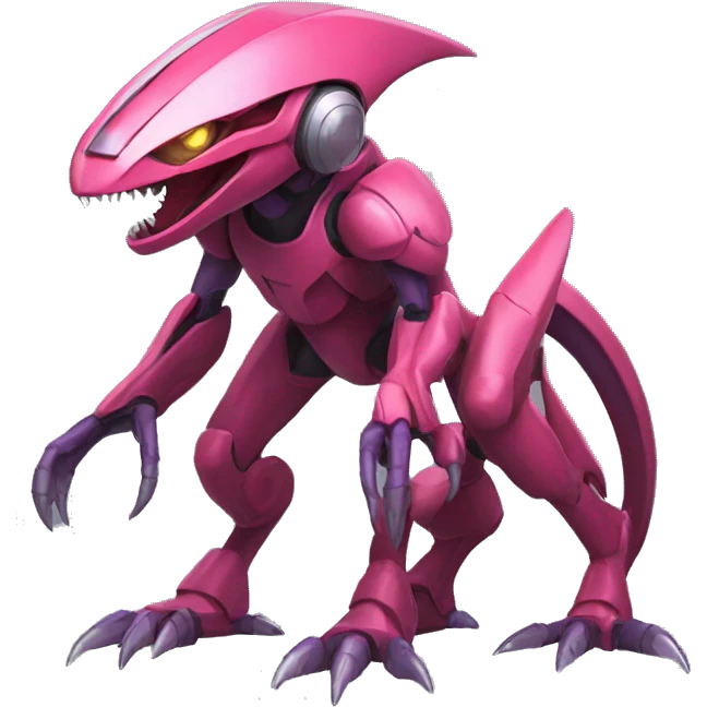 a Genesect-Raptor-Fakémon—hybrid with a futuristic visor-helmet full body emoji