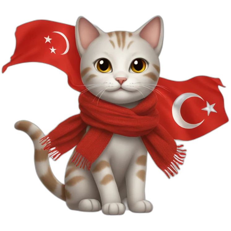 Cat wearing a scarf of Turkish flag emoji