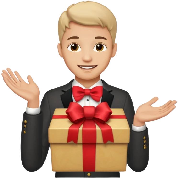 The smiling young man handed over his beautiful box. emoji