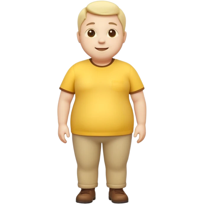 A 3D emoji in iOS emoji aesthetic style of a chubby full-body person standing upright, with round belly, soft features, and a cheerful smile. Glossy texture, bright lighting, minimal white background, friendly and expressive design. emoji