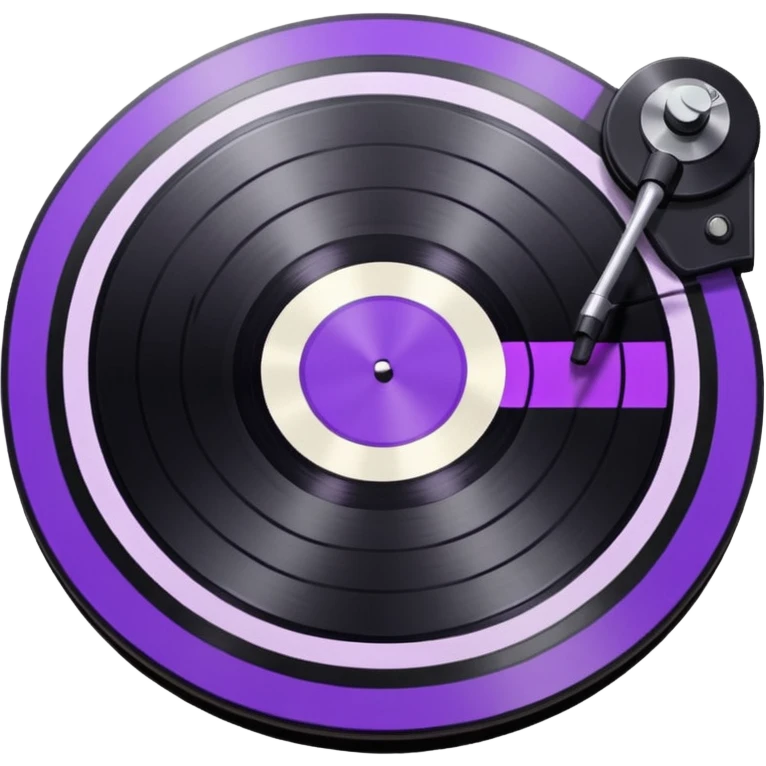 black pixel art vinyl record with a purple and white striped middle label, pixel art, as if you were looking at it from an angle emoji
