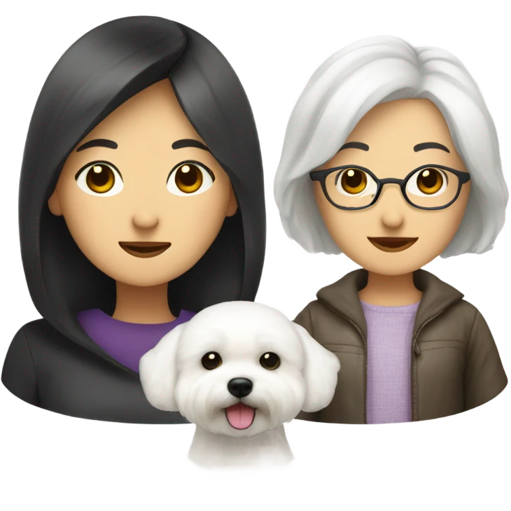 A cute bichon frise & a middle age Asian woman  emoji