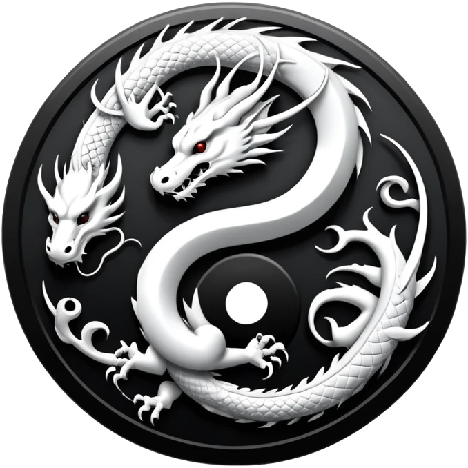 An icon symbolizing Eastern martial arts in the style of an emblem, featuring a black-and-white Yin-Yang symbol and a dragon at the center, surrounded by elements like a dojo. Transparent background highlights balance and power. emoji