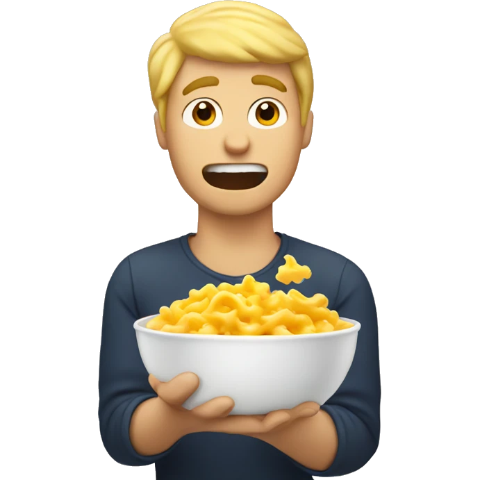 Blond guy eating mac & cheese emoji